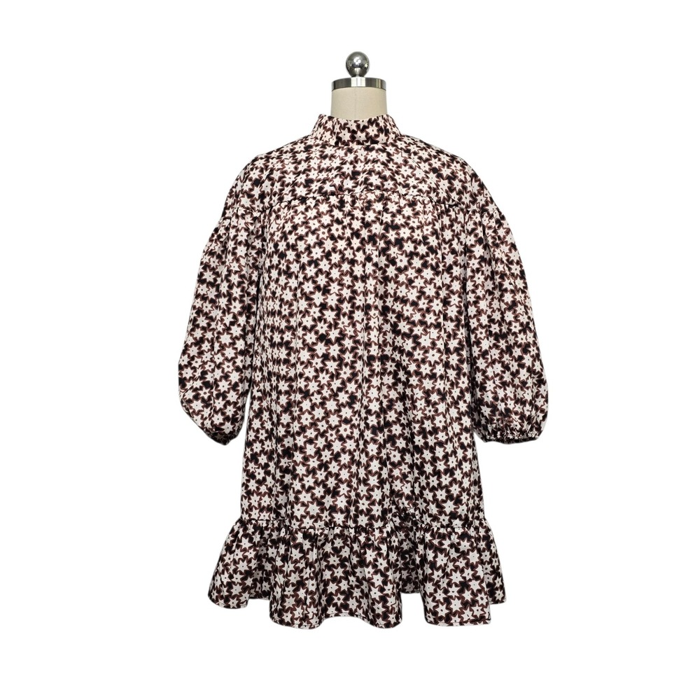 Anthropologie Womens‎ Brown Starburst Mock Neck Balloon Sleeve Mini Dress Large